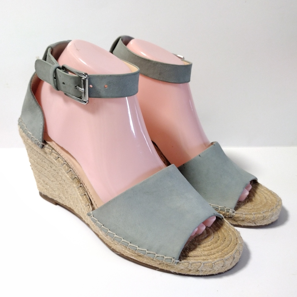 Vince Camuto Women's Leera Espadrille Wedge Sandals Sky Blue Suede Ankle Strap 9